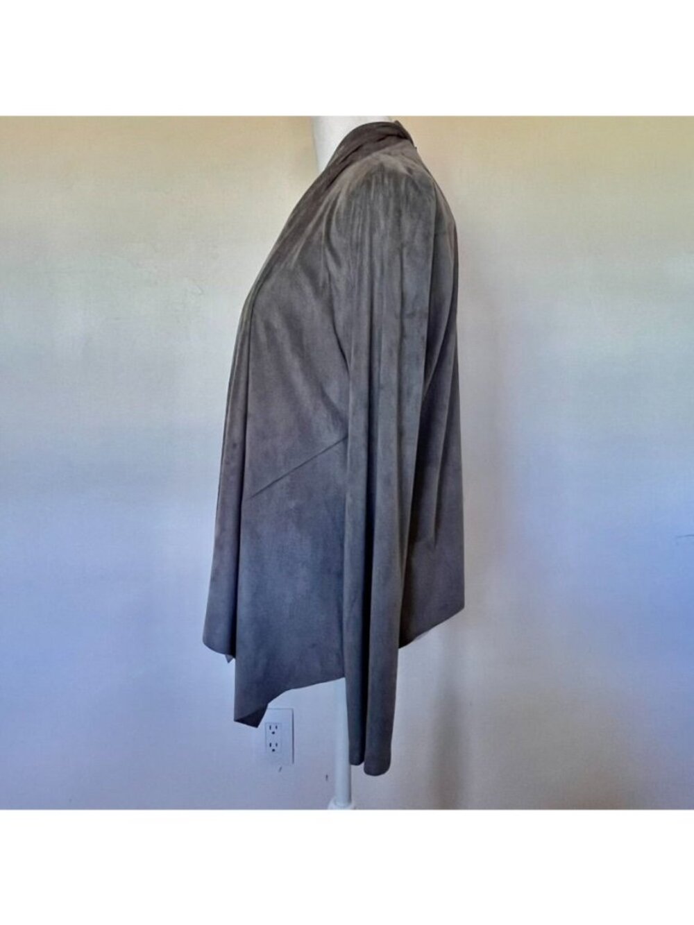 Bagatelle Women Sz L Gray Faux Suede Drape Open Front Jacket Chic Soft Minimal - Picture 9 of 13